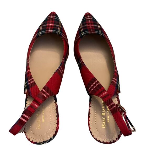 Isaac Mizrahi Red Green Plaid Slingback Pointed Toe Heels Size 8.5 Pumps - Picture 8 of 9